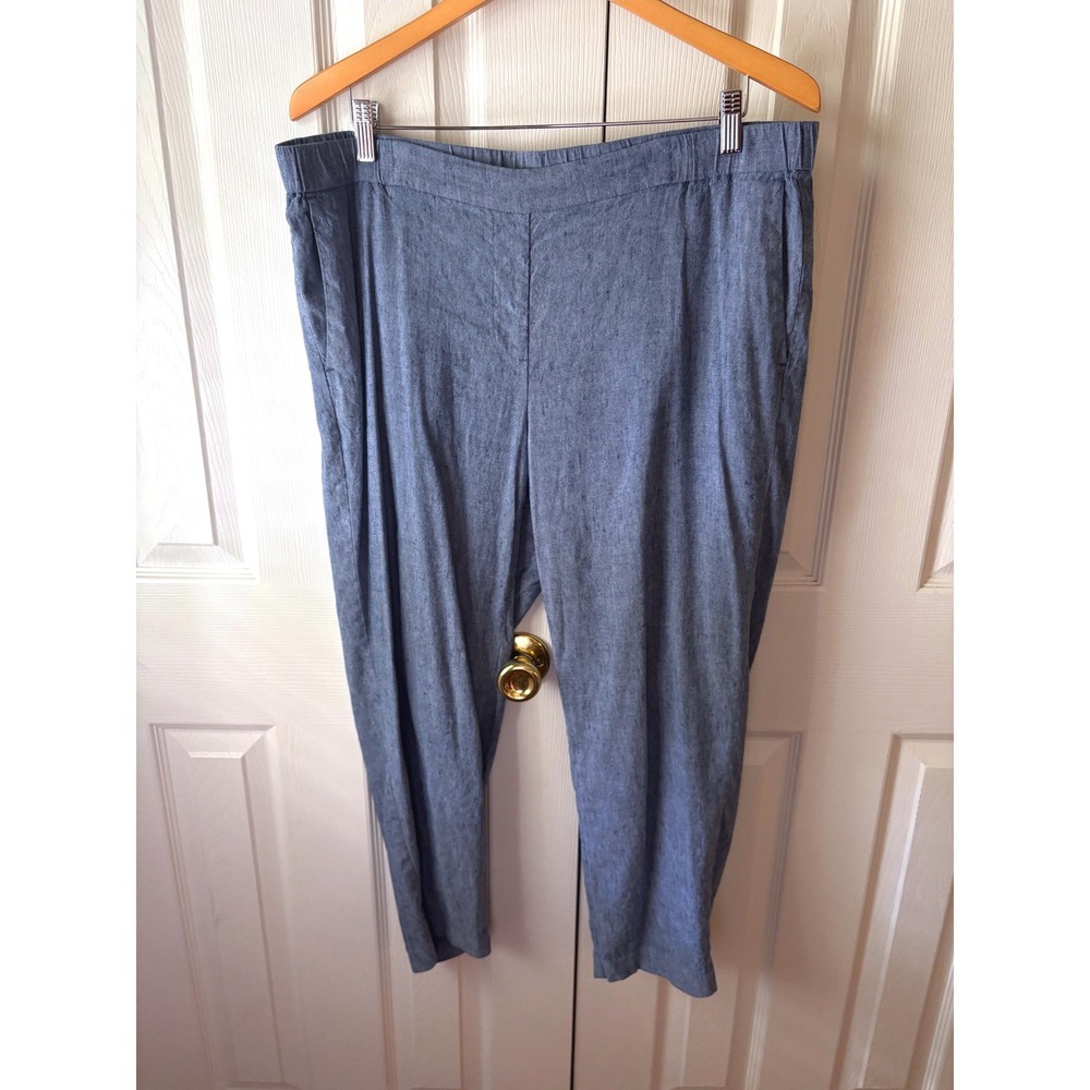 J. Jill Chambray Blue Stretch Linen Blend Straight Leg Cropped Pull-On Pants XL